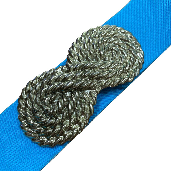 Vintage Blue Stretch Belt Massive Goldtone Rope Textured Twist Buckle 1980’s - Picture 2 of 8
